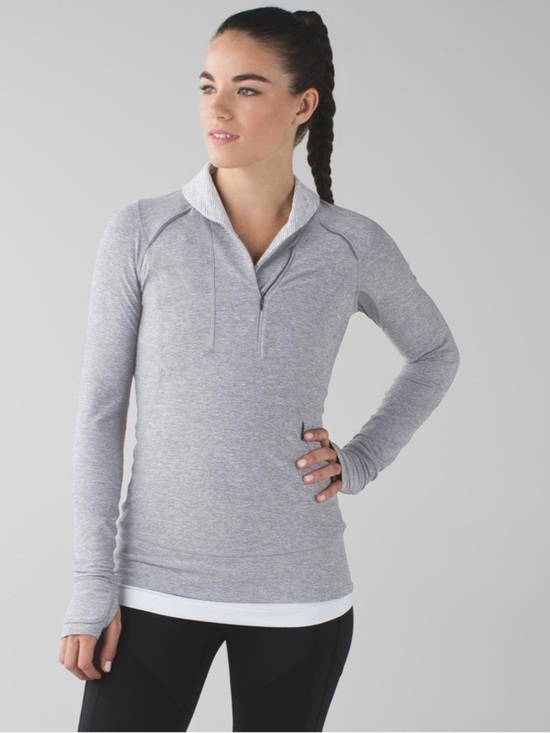 lululemon athletica Tops - Lululemon Think Fast Pullover
Heathered Slate / Tonka Stripe Heathered sz 10